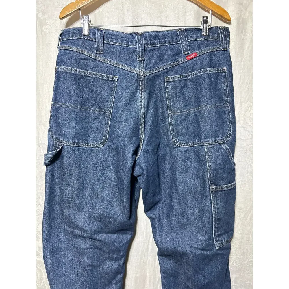 Wrangler Carpenter Jeans 36x34 Fleece Lined Blue Denim Vintage Grunge Workwear